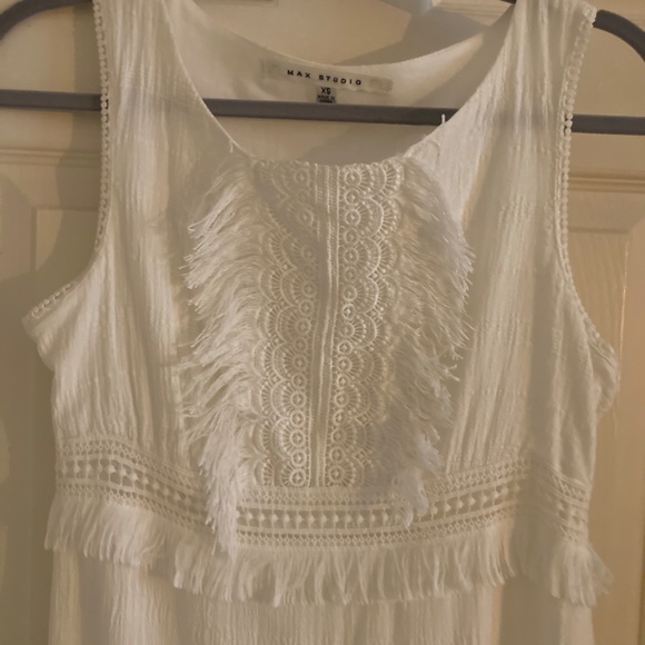 Max Studio Fringe Tiered Maxi Dress, Off White - Picture 3 of 9